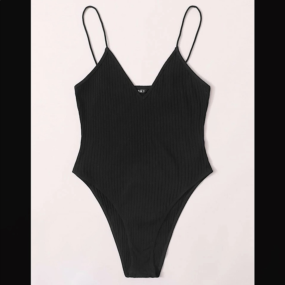 Black Rib-knit Cami Bodysuit